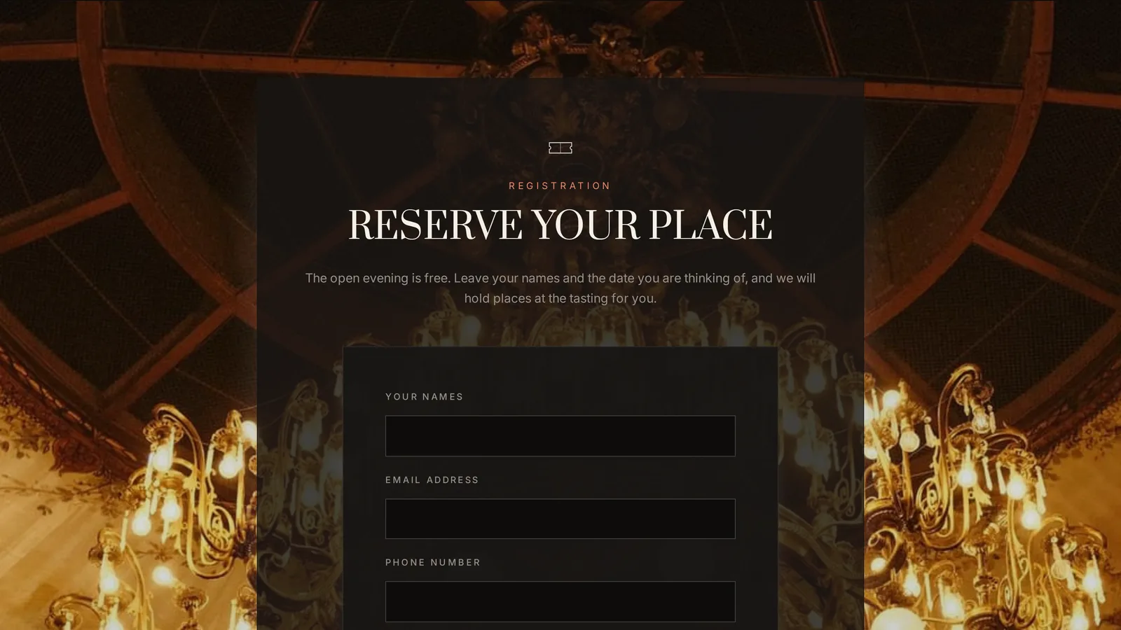 The registration form on a public event page, beside the row it produced in the Registrations table on the Leads screen.