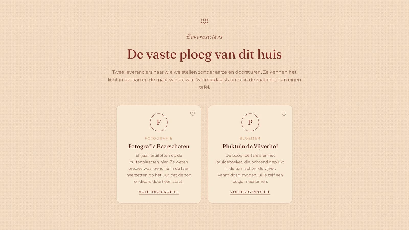 Het portaal voor leveranciers: velden voor omschrijving en links, een plek voor het logo, en een raster met portfoliofoto’s.