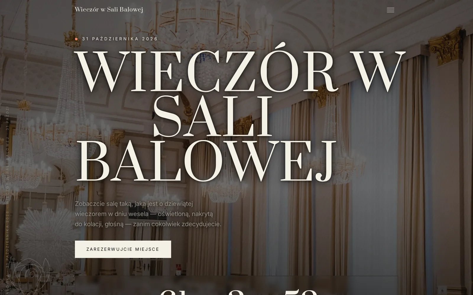 Zrzut ekranu gotowej strony dnia otwartego na komputerze: nazwa wydarzenia, data, odliczanie do otwarcia i menu z pozycjami O wydarzeniu, Program, Galeria, Oferta, Menu, Usługodawcy, FAQ, Wasz termin, Dojazd i Rejestracja.